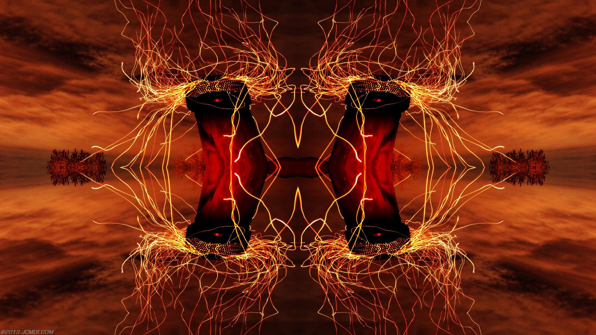 Quadroscopic composite trails: Zoomed 5D clouds moon chimney sparks and stars